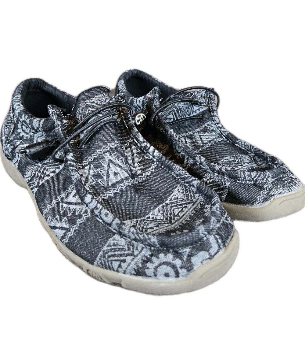 Boho Aztec Print Moccasin Slip On Roper Black Comfort Shoes Flat Loafer Sz 7.5